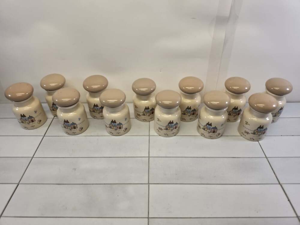 Vintage Certified International Heartland Spice Jars Set 12 Ceramic Canisters